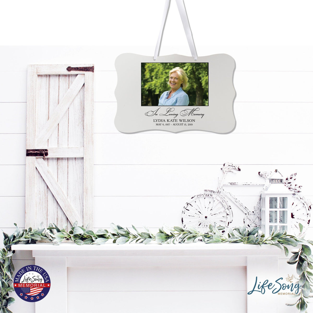 Personalized Inspiring Memorial Scalloped Ribbon Sign 8x12in - In loving memory - LifeSong Milestones