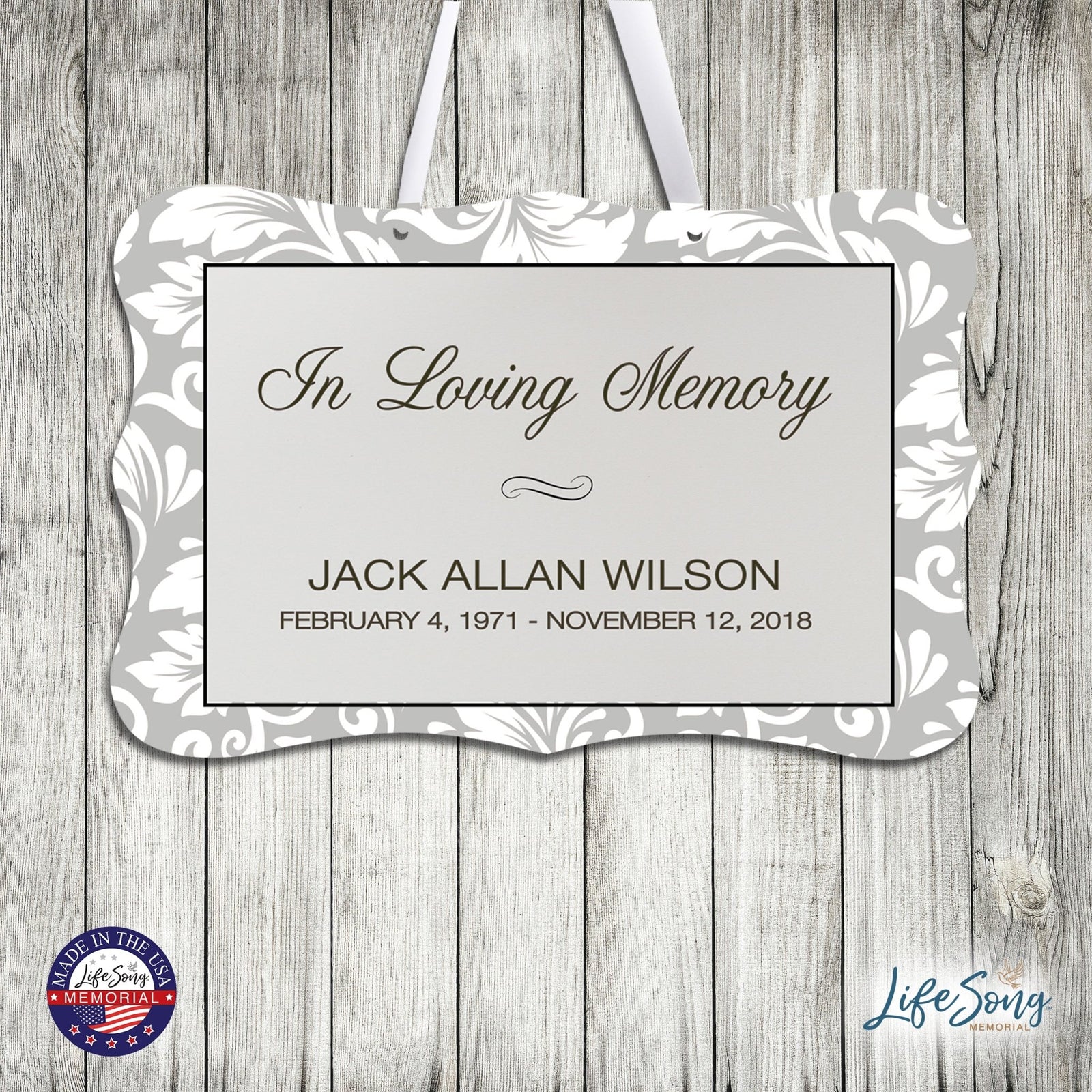 Personalized Inspiring Memorial Scalloped Ribbon Sign 8x12in - In loving memory - LifeSong Milestones