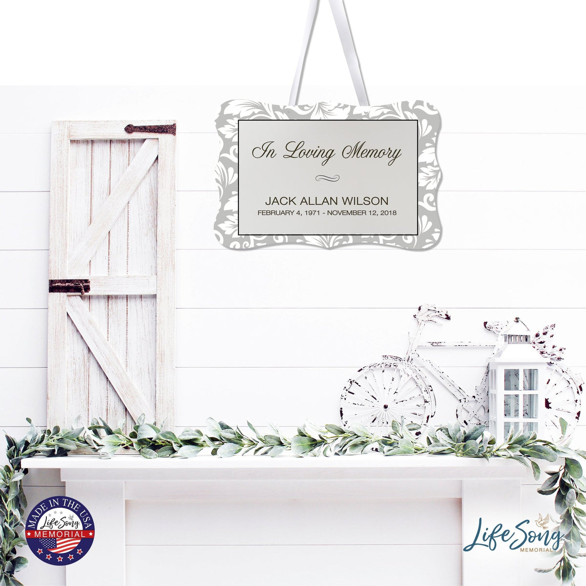 Personalized Inspiring Memorial Scalloped Ribbon Sign 8x12in - In loving memory - LifeSong Milestones