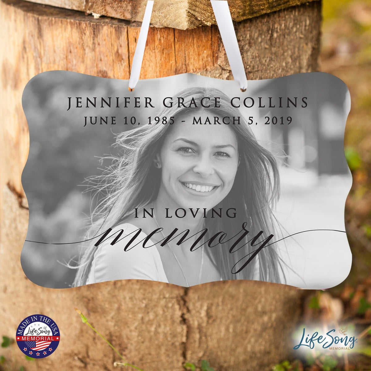 Personalized Inspiring Memorial Scalloped Ribbon Sign 8x12in - In loving memory - LifeSong Milestones