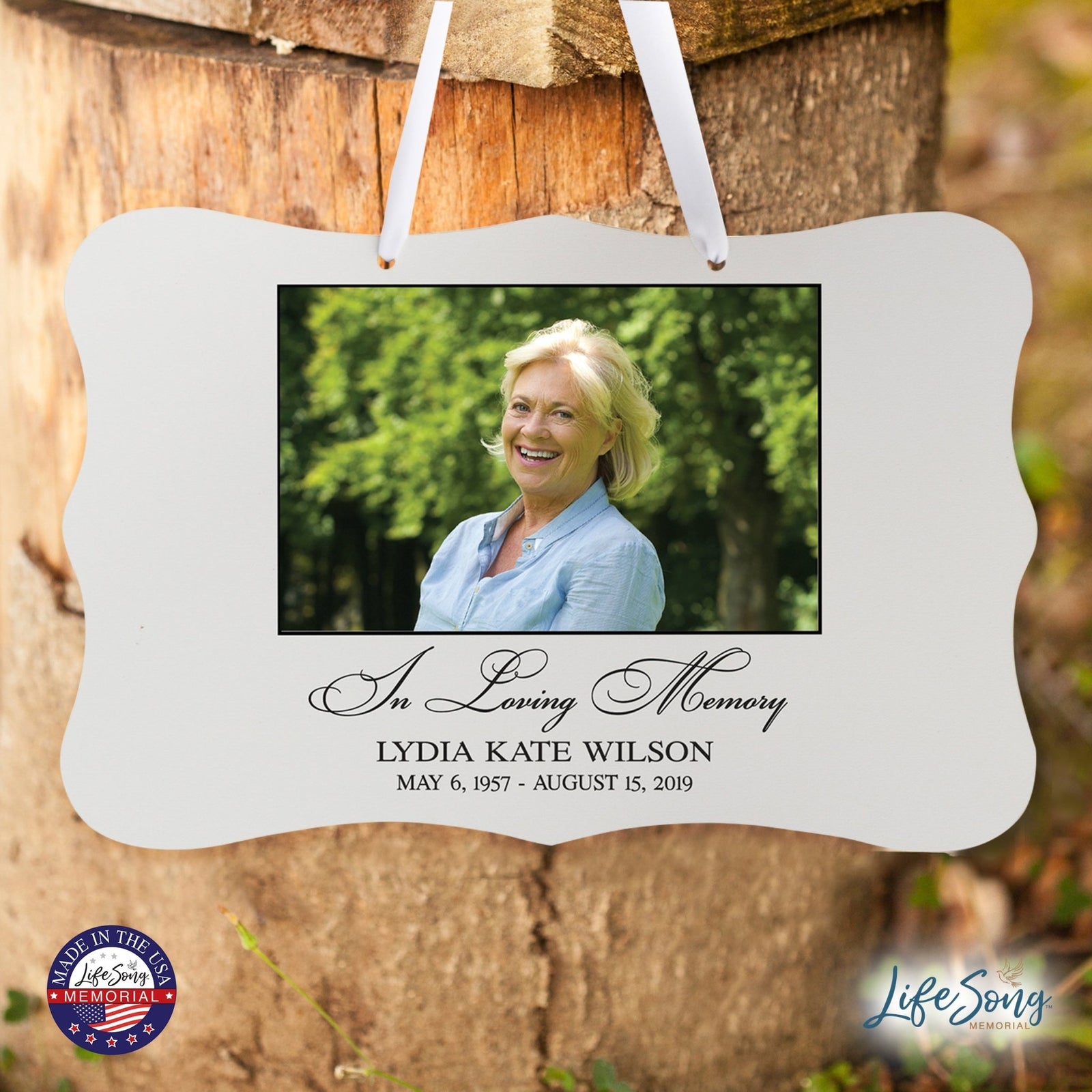 Personalized Inspiring Memorial Scalloped Ribbon Sign 8x12in - In loving memory - LifeSong Milestones