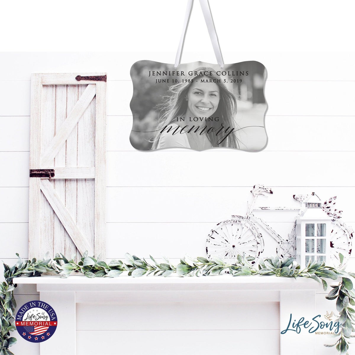 Personalized Inspiring Memorial Scalloped Ribbon Sign 8x12in - In loving memory - LifeSong Milestones