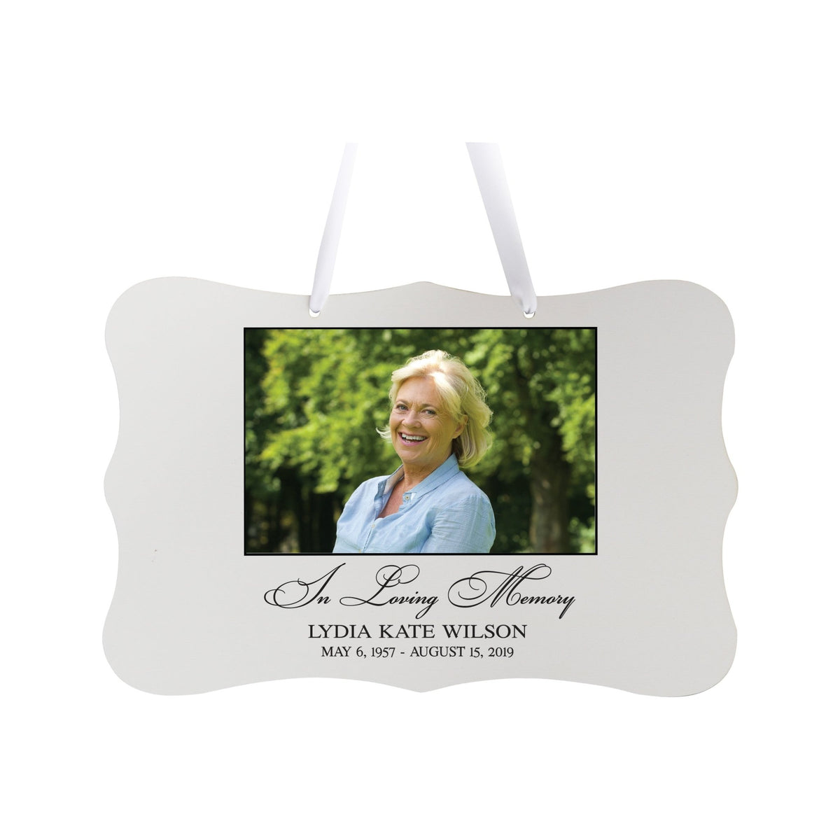 Personalized Inspiring Memorial Scalloped Ribbon Sign 8x12in - In loving memory - LifeSong Milestones