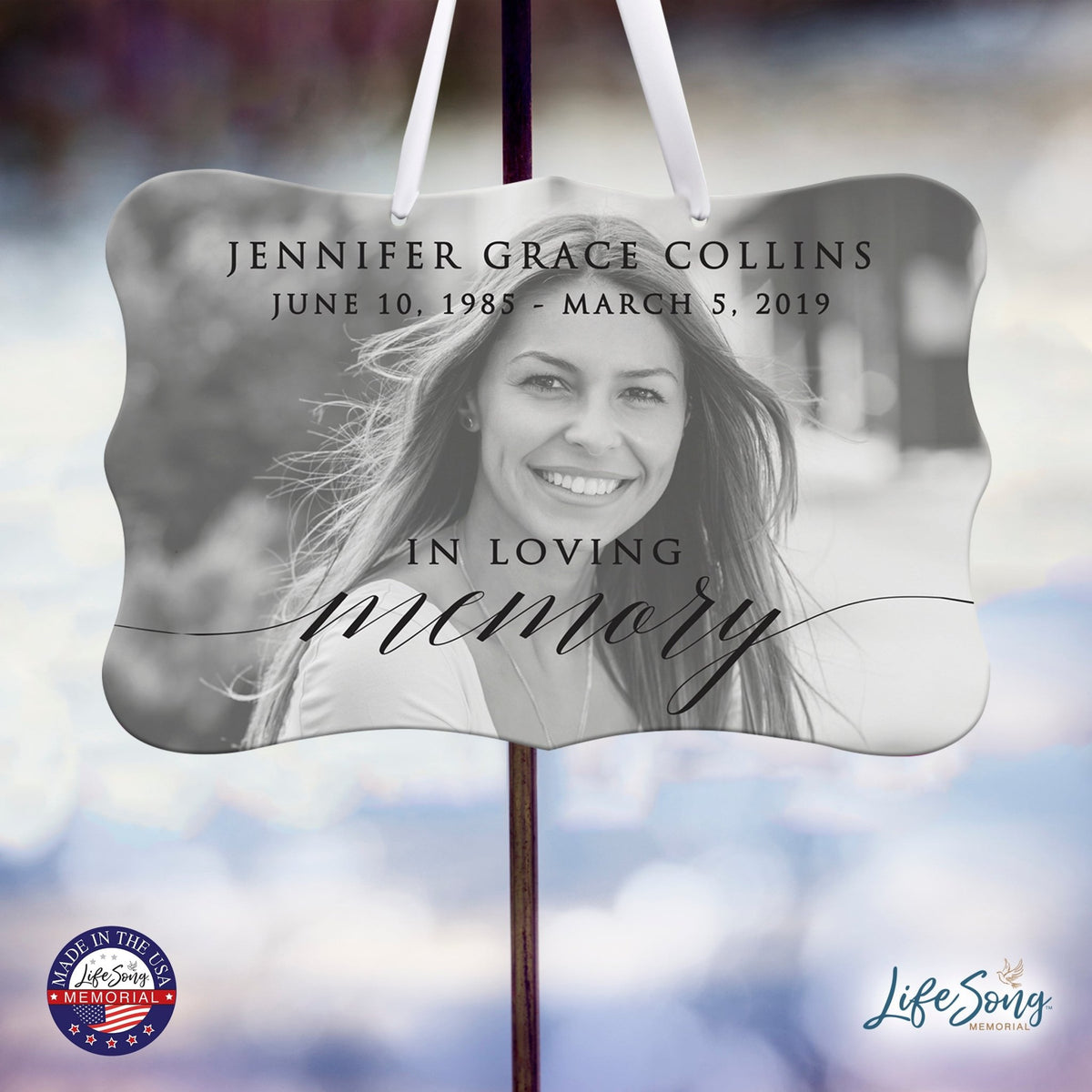 Personalized Inspiring Memorial Scalloped Ribbon Sign 8x12in - In loving memory - LifeSong Milestones