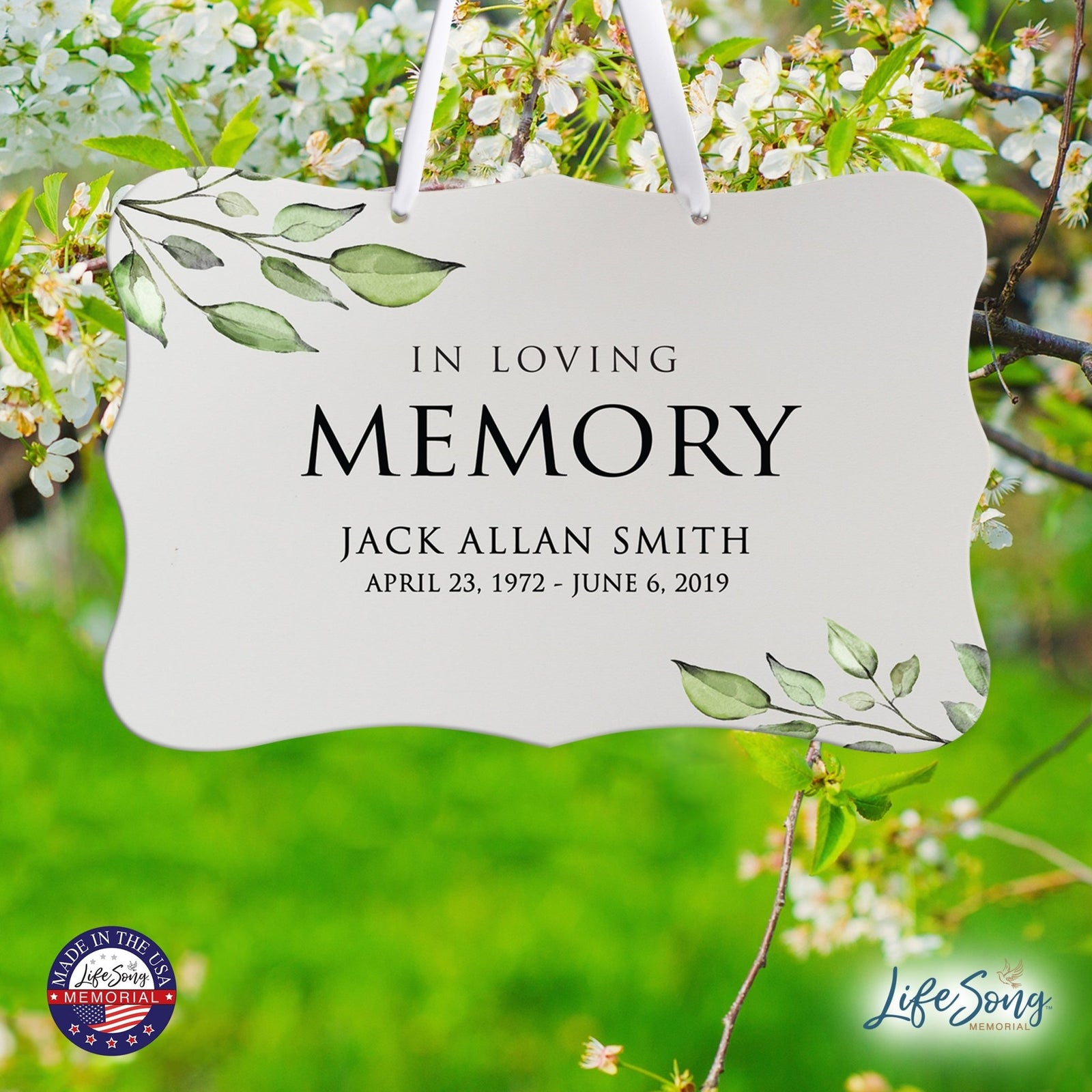 Personalized Inspiring Memorial Scalloped Ribbon Sign 8x12in - In loving memory - LifeSong Milestones