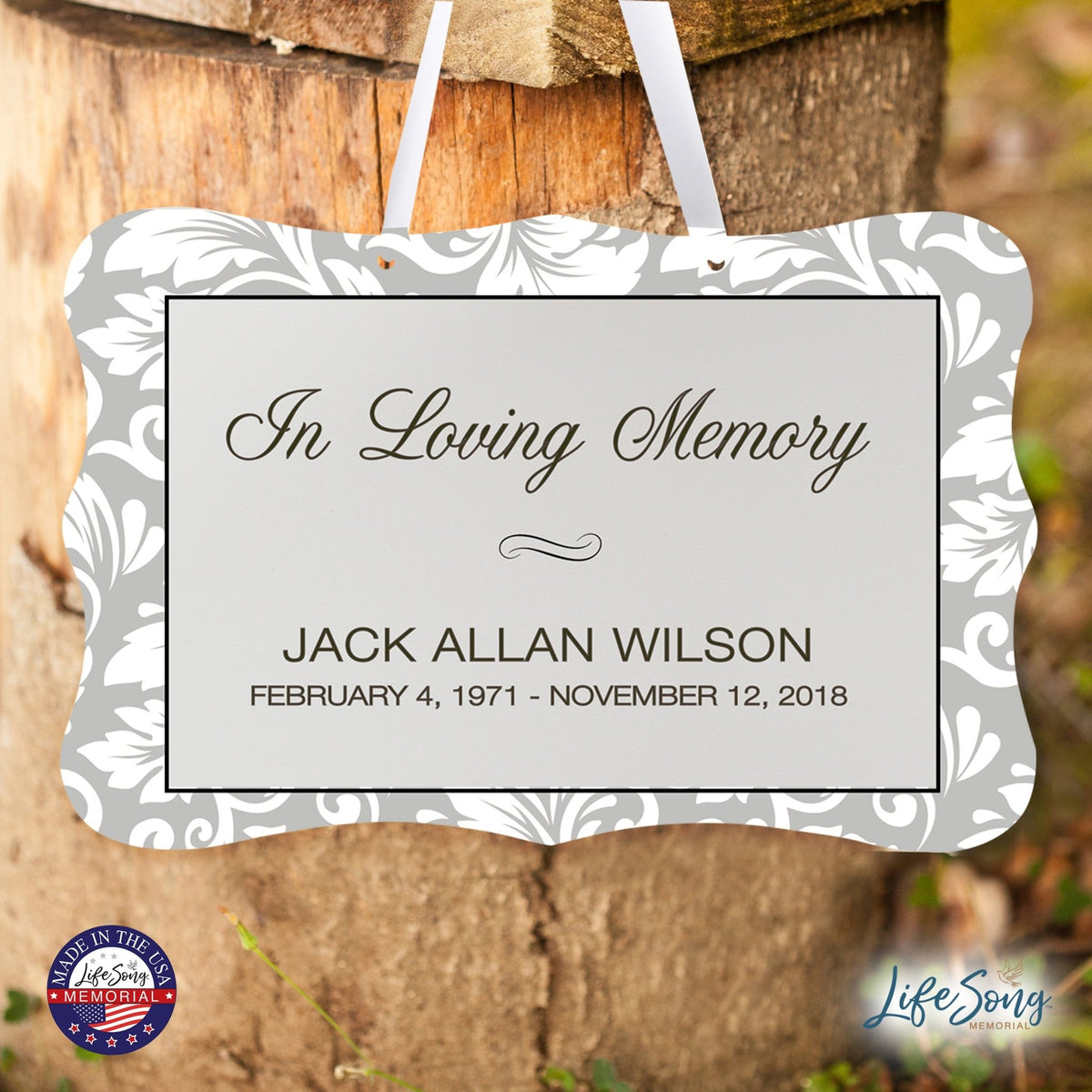 Personalized Inspiring Memorial Scalloped Ribbon Sign 8x12in - In loving memory - LifeSong Milestones