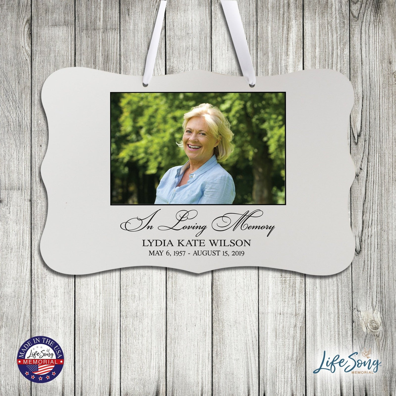 Personalized Inspiring Memorial Scalloped Ribbon Sign 8x12in - In loving memory - LifeSong Milestones