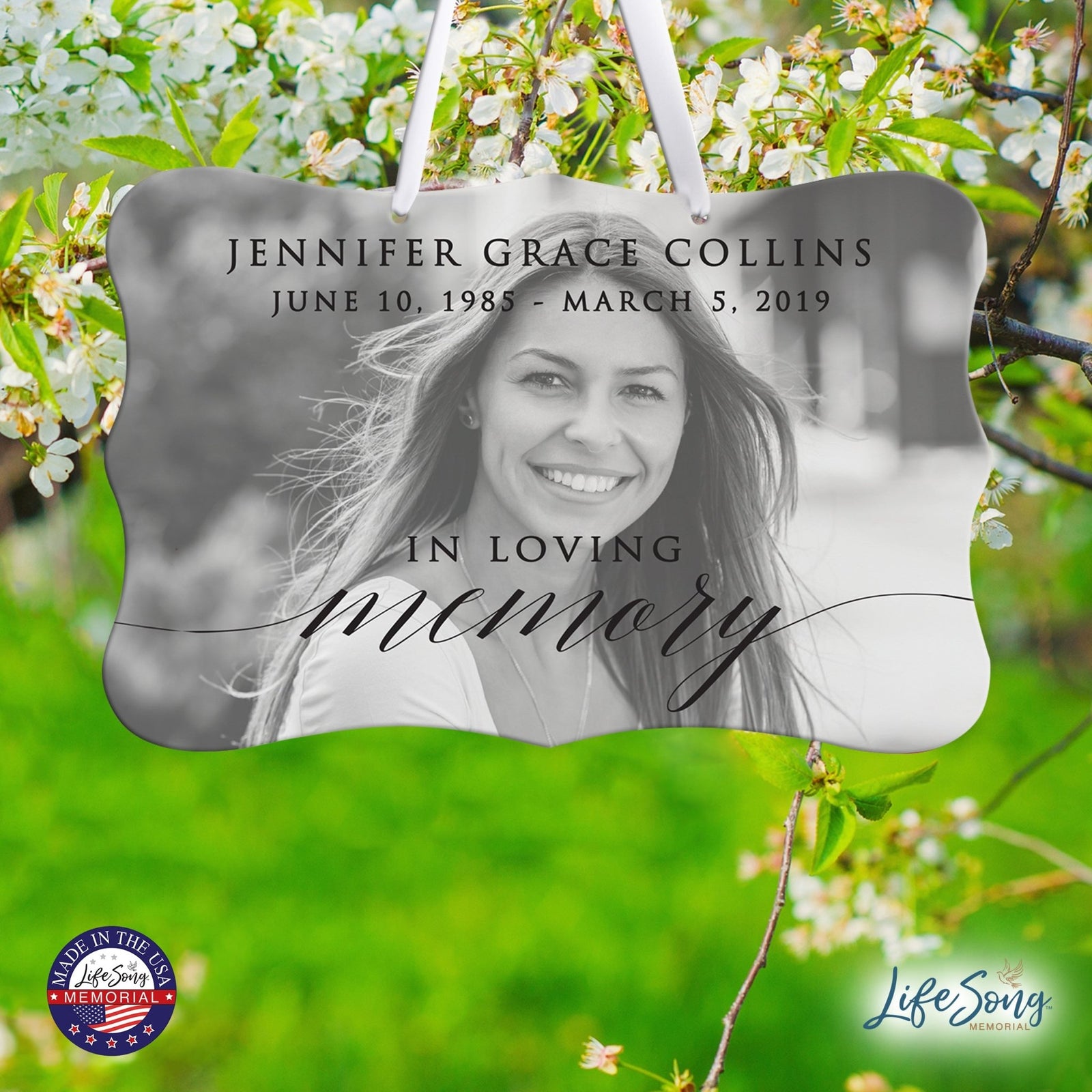 Personalized Inspiring Memorial Scalloped Ribbon Sign 8x12in - In loving memory - LifeSong Milestones