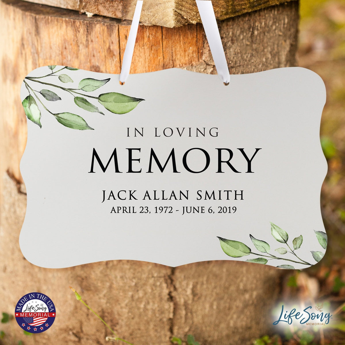 Personalized Inspiring Memorial Scalloped Ribbon Sign 8x12in - In loving memory - LifeSong Milestones
