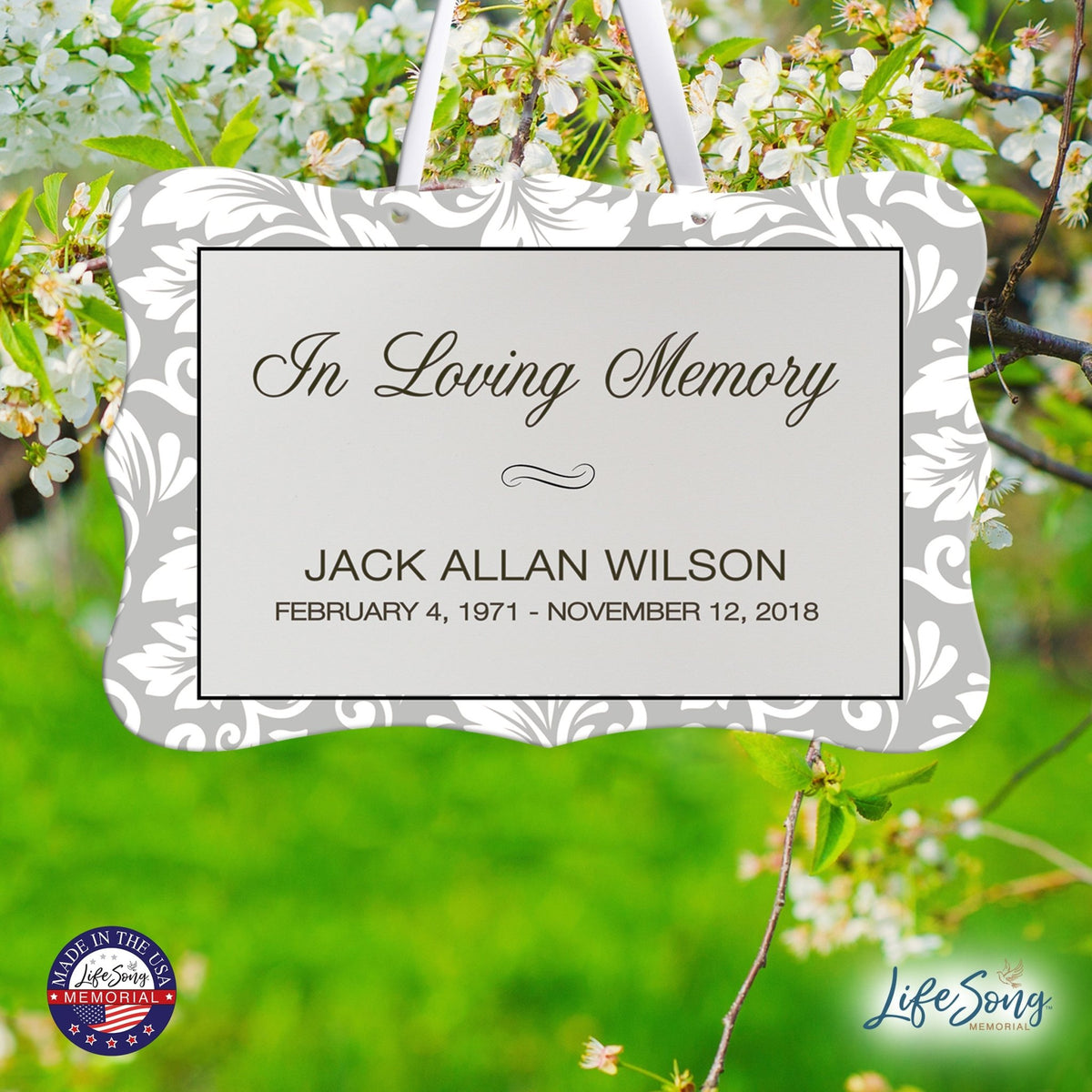 Personalized Inspiring Memorial Scalloped Ribbon Sign 8x12in - In loving memory - LifeSong Milestones