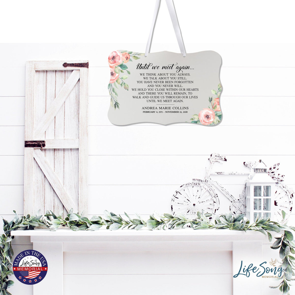 Personalized Inspiring Memorial Scalloped Ribbon Sign 8x12in - Until we meet - LifeSong Milestones