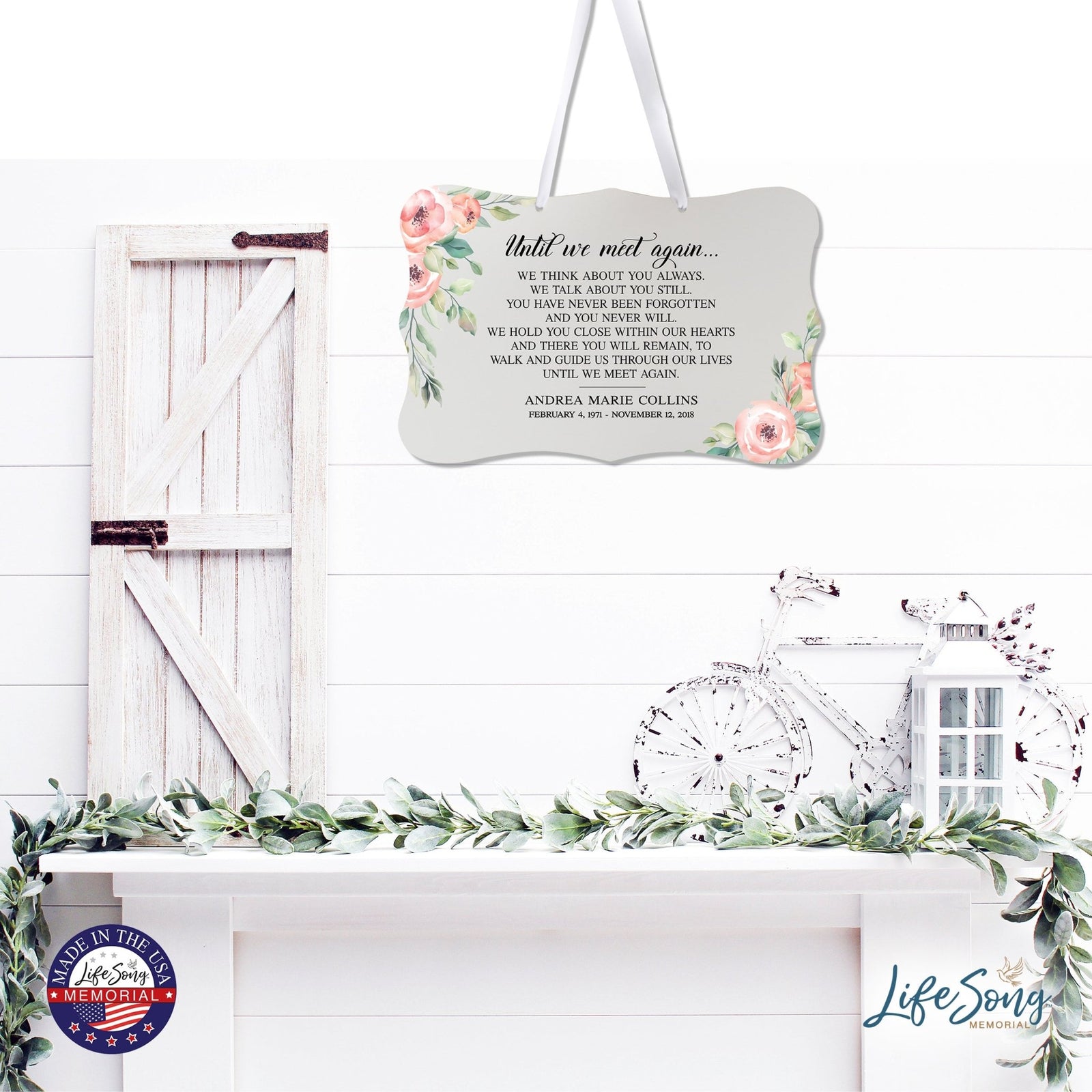 Personalized Inspiring Memorial Scalloped Ribbon Sign 8x12in - Until we meet - LifeSong Milestones