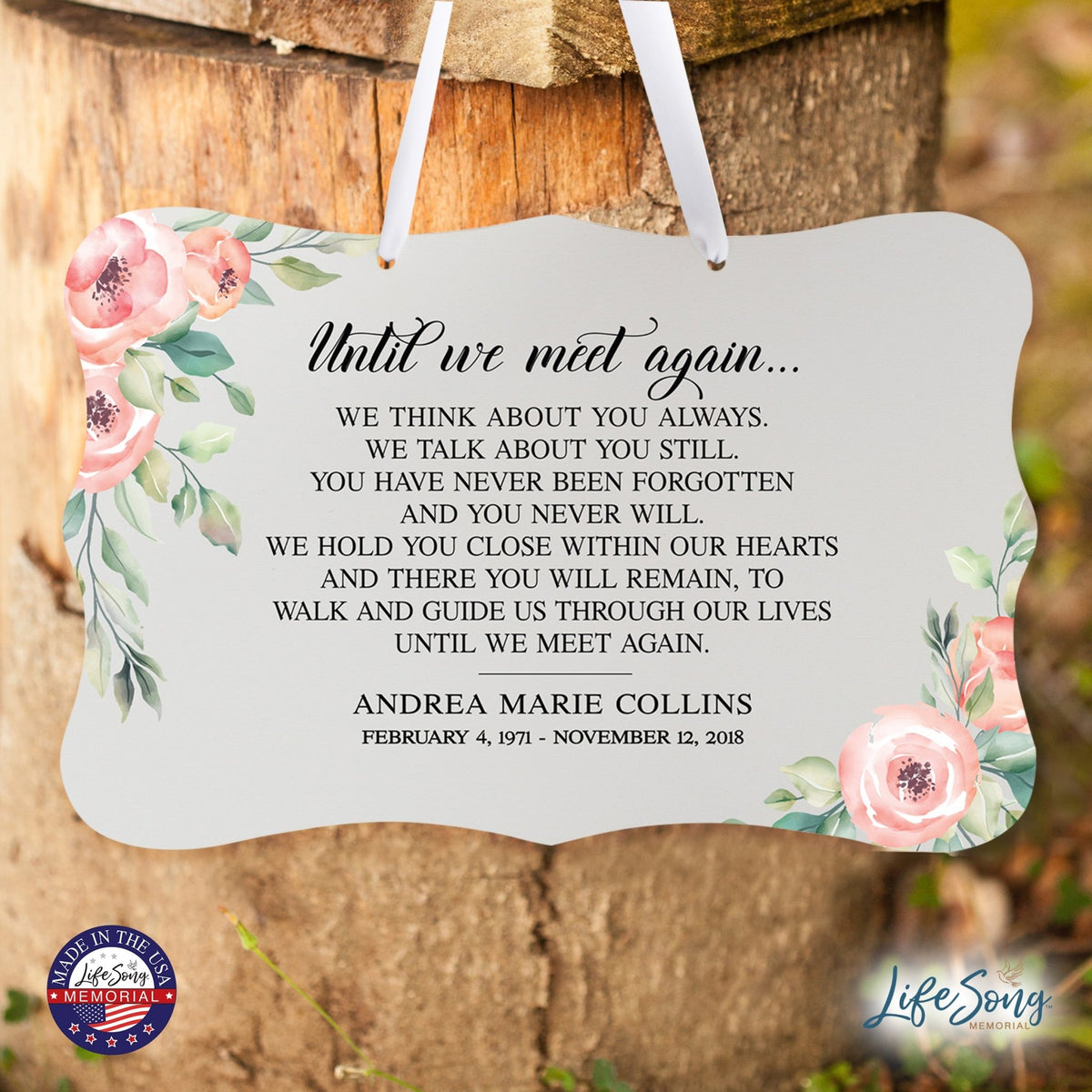Personalized Inspiring Memorial Scalloped Ribbon Sign 8x12in - Until we meet - LifeSong Milestones