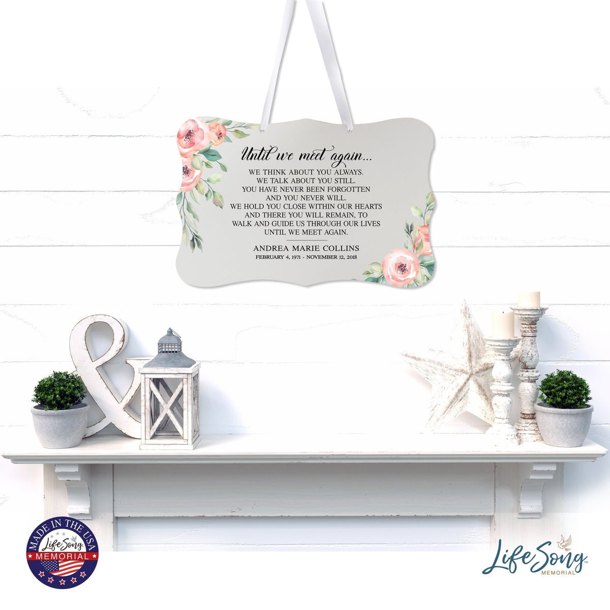 Personalized Inspiring Memorial Scalloped Ribbon Sign 8x12in - Until we meet - LifeSong Milestones