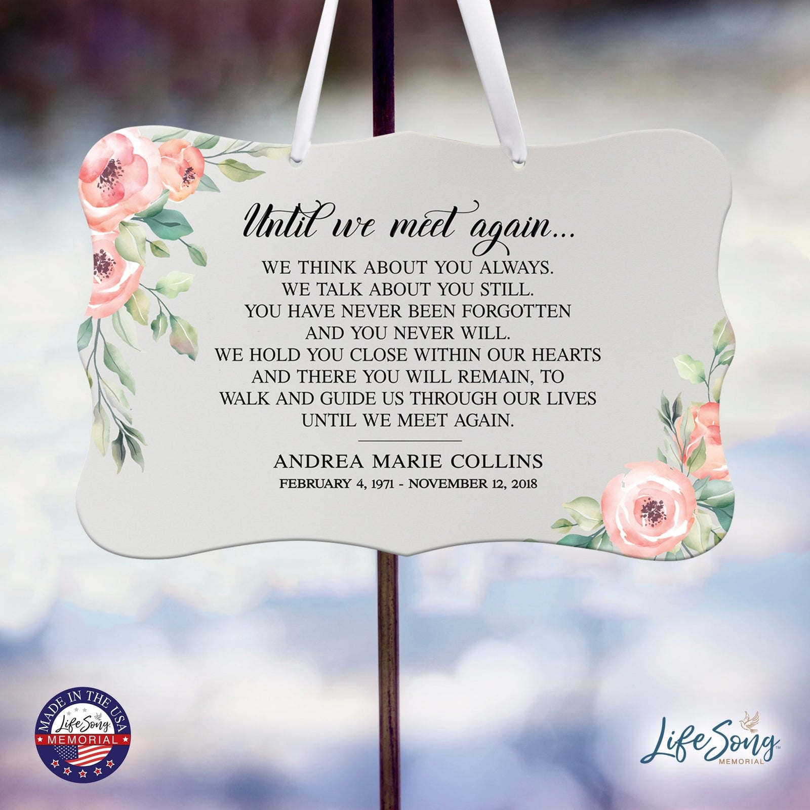 Personalized Inspiring Memorial Scalloped Ribbon Sign 8x12in - Until we meet - LifeSong Milestones