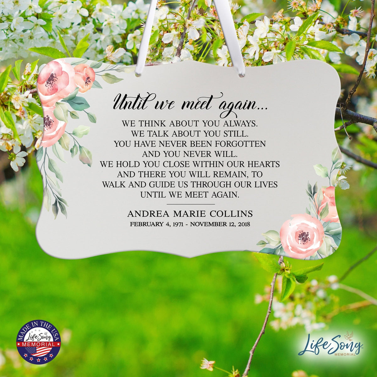 Personalized Inspiring Memorial Scalloped Ribbon Sign 8x12in - Until we meet - LifeSong Milestones