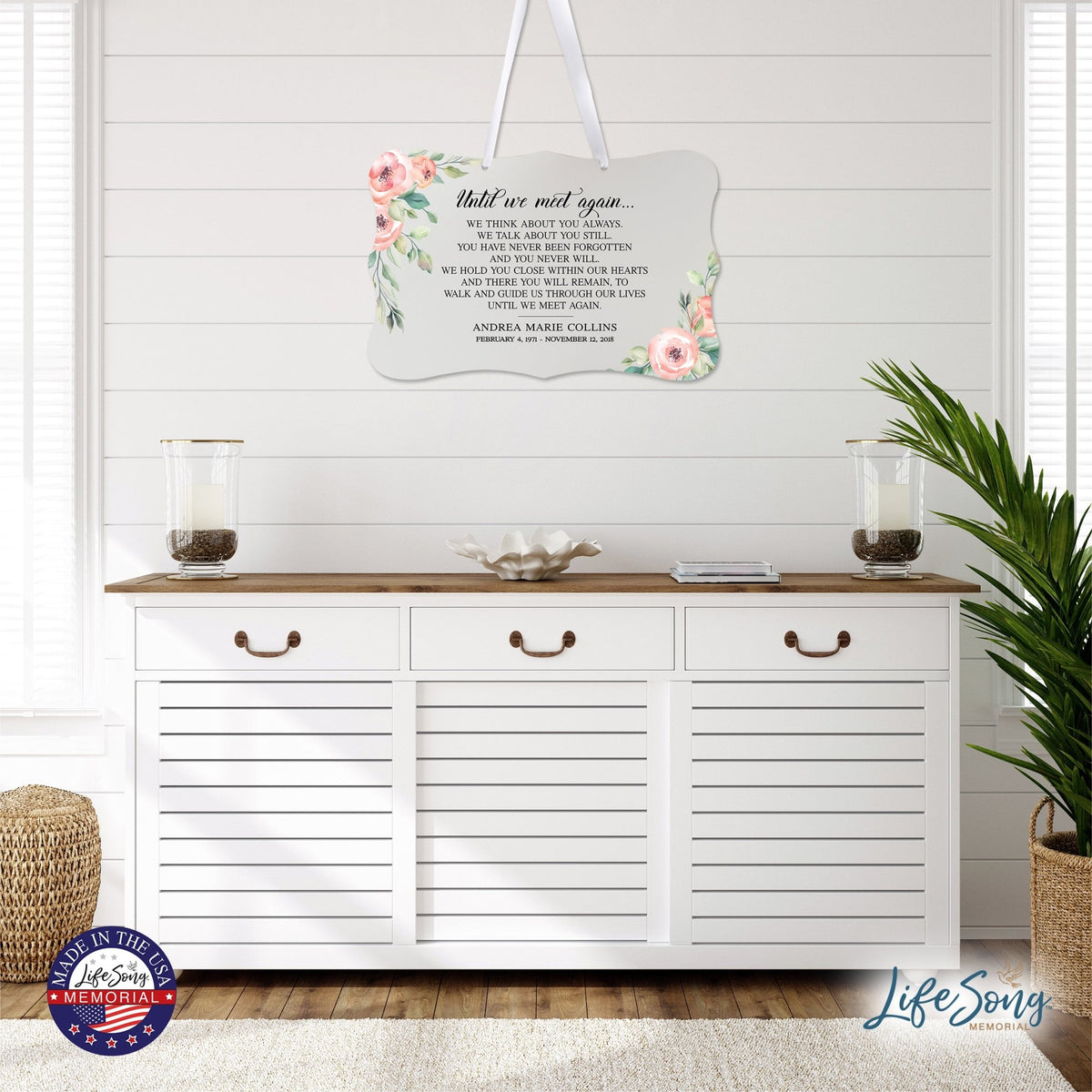 Personalized Inspiring Memorial Scalloped Ribbon Sign 8x12in - Until we meet - LifeSong Milestones