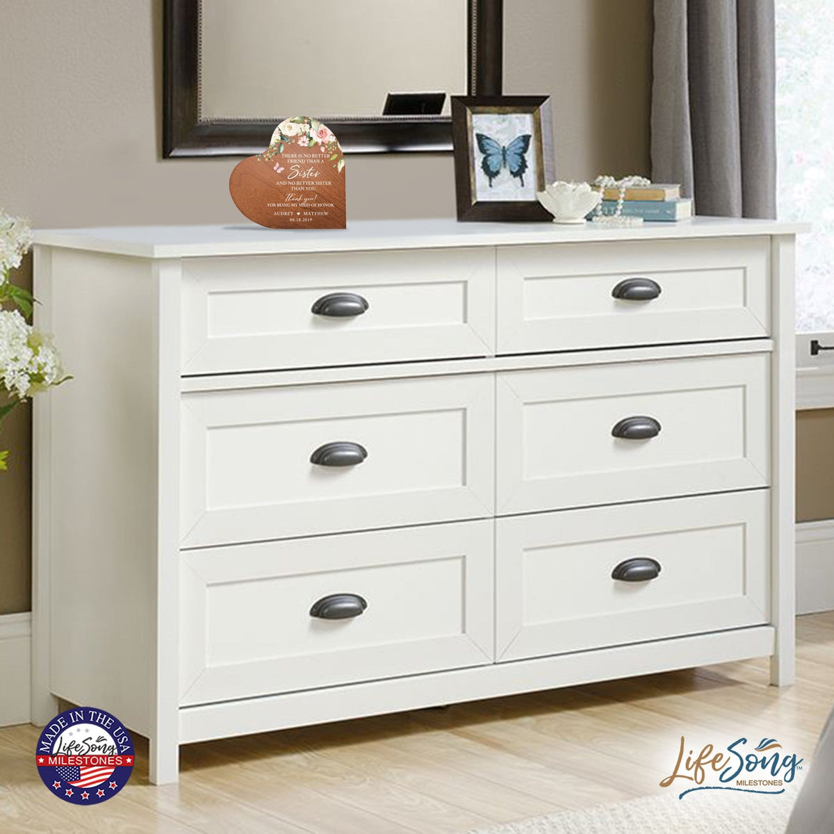 Personalized Inspiring Sister's Love Wooden Heart Block 5in Great - No Better Friend - LifeSong Milestones