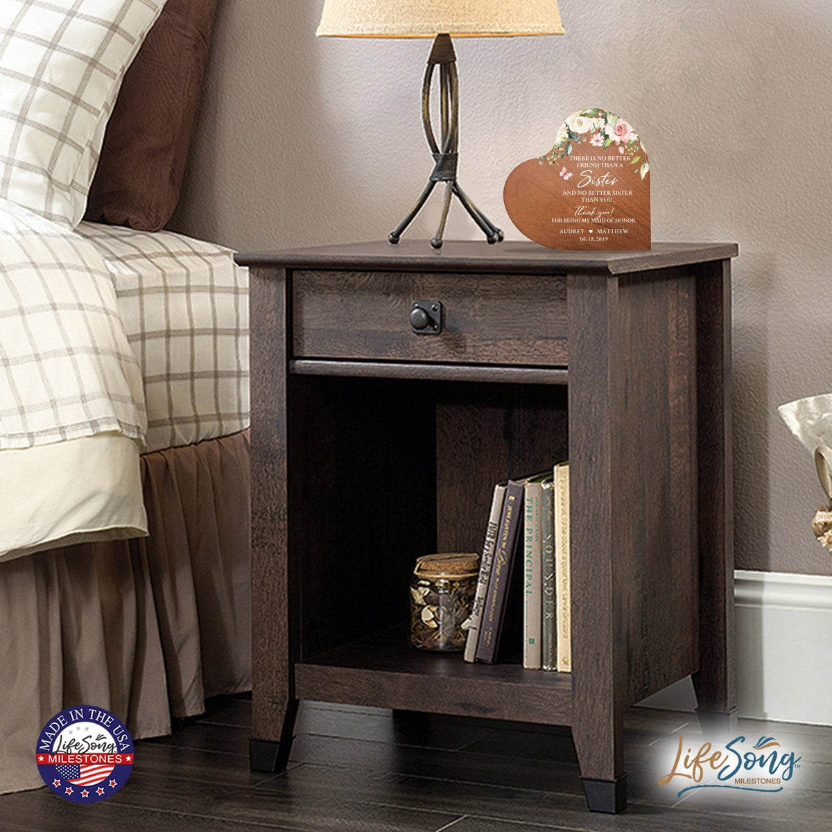 Personalized Inspiring Sister's Love Wooden Heart Block 5in Great - No Better Friend - LifeSong Milestones