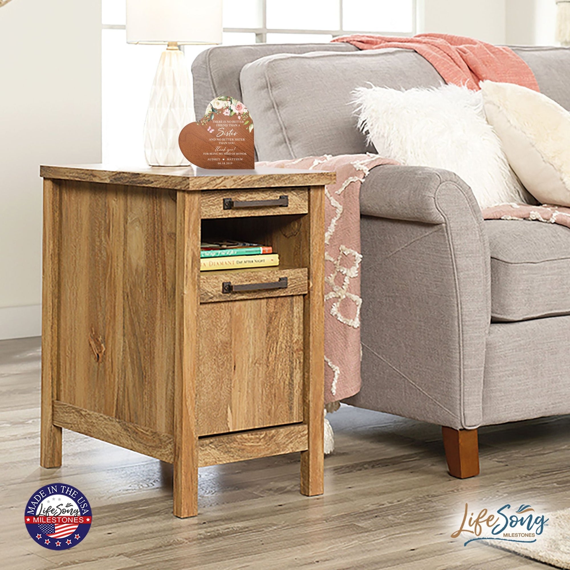 Personalized Inspiring Sister's Love Wooden Heart Block 5in Great - No Better Friend - LifeSong Milestones