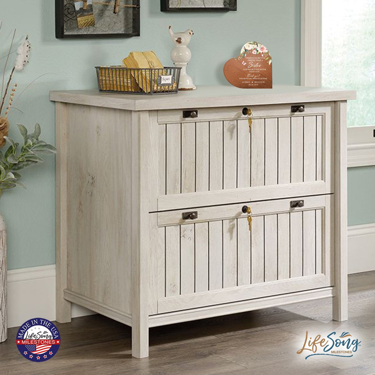 Personalized Inspiring Sister's Love Wooden Heart Block 5in Great - No Better Friend - LifeSong Milestones