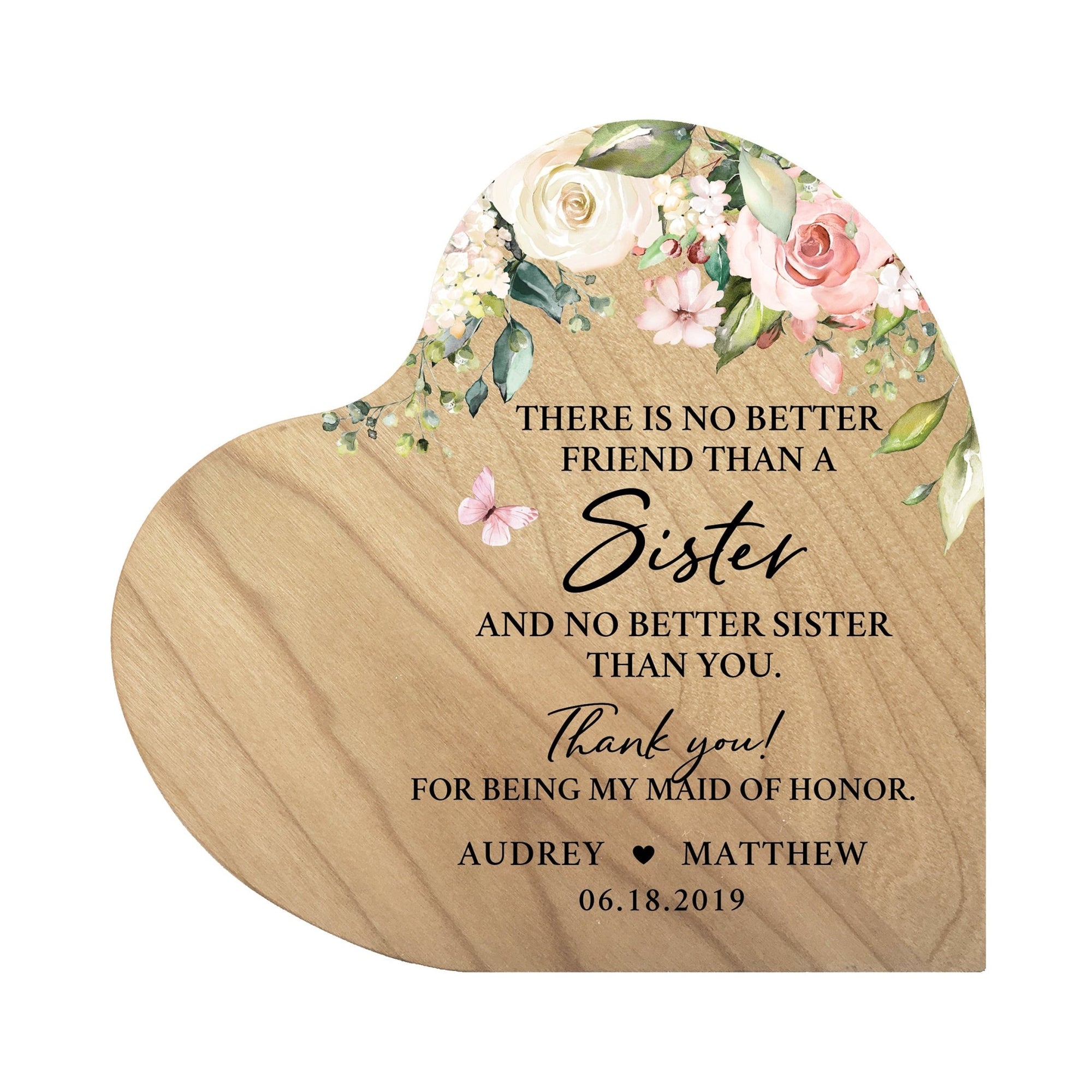 Personalized Inspiring Sister's Love Wooden Heart Block 5in Great - No Better Friend - LifeSong Milestones