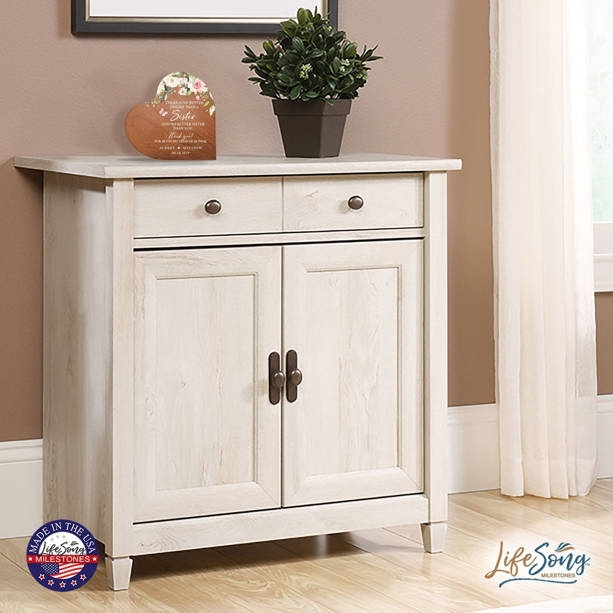 Personalized Inspiring Sister's Love Wooden Heart Block 5in Great - No Better Friend - LifeSong Milestones