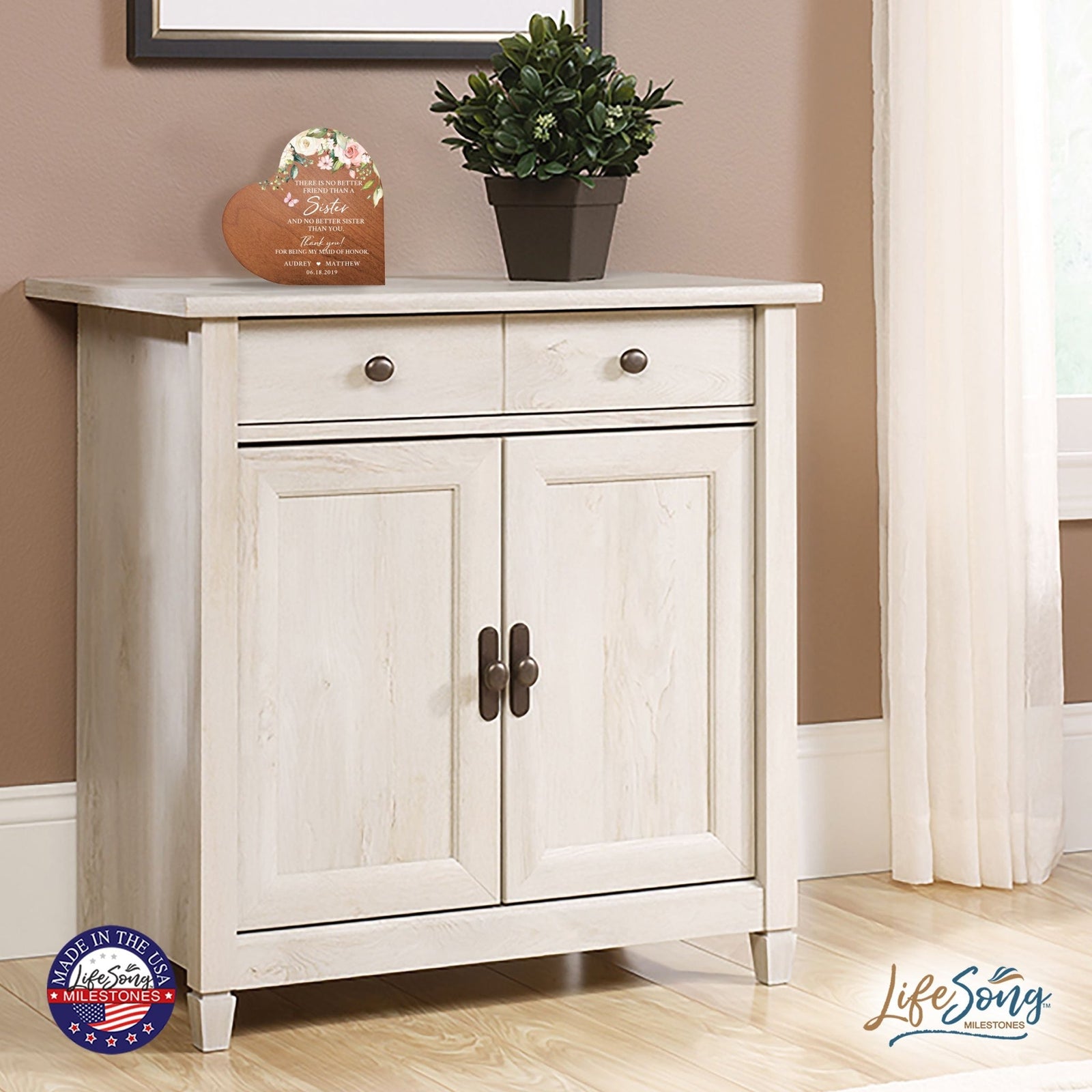 Personalized Inspiring Sister's Love Wooden Heart Block 5in Great - No Better Friend - LifeSong Milestones