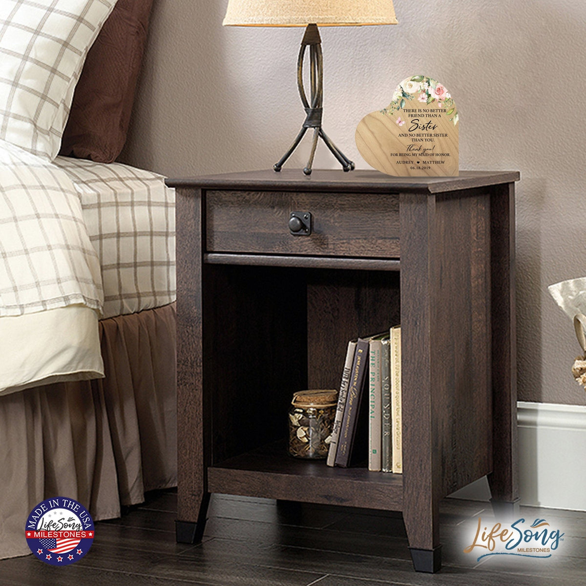 Personalized Inspiring Sister's Love Wooden Heart Block 5in Great - No Better Friend - LifeSong Milestones