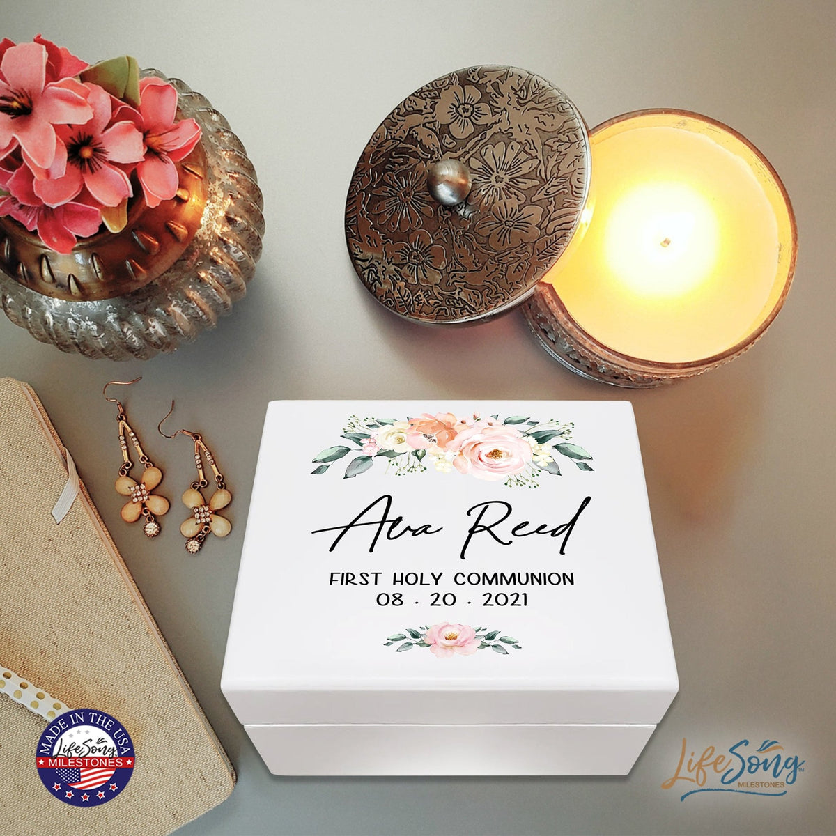 Lifesong Milestones Personalized First Holy Communion Keepsake Jewelry Box Gift for Girls