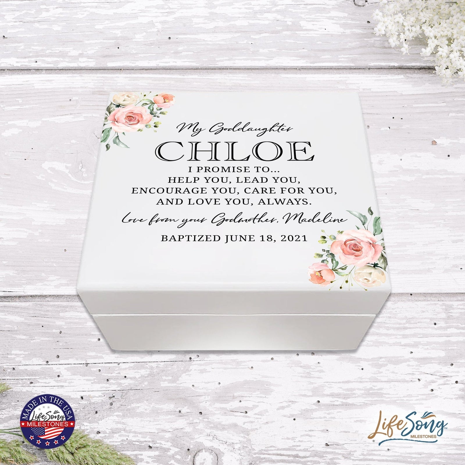 Lifesong Milestones Personalized Baptism Keepsake Jewelry Box Gift for Goddaughter