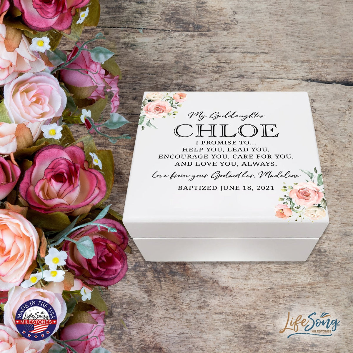 Lifesong Milestones Jewelry Keepsake Box with inset mirror for Goddaughter