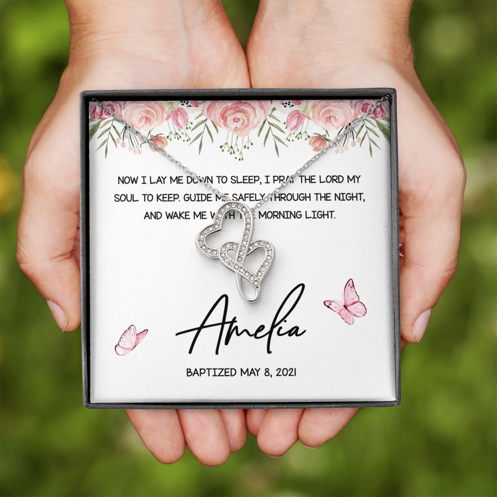 Personalized Joined Silver Hearts Necklace From Mom To Daughter Now I Lay Me Down To Sleep - LifeSong Milestones