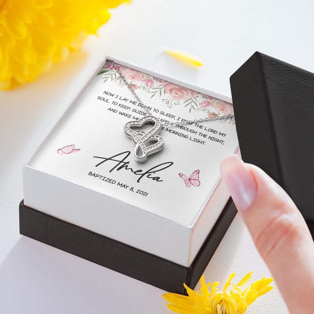 Personalized Joined Silver Hearts Necklace From Mom To Daughter Now I Lay Me Down To Sleep - LifeSong Milestones