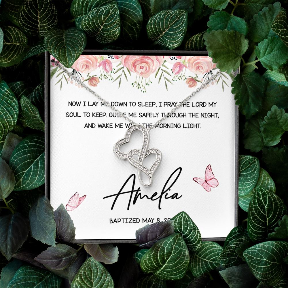 Personalized Joined Silver Hearts Necklace From Mom To Daughter Now I Lay Me Down To Sleep - LifeSong Milestones