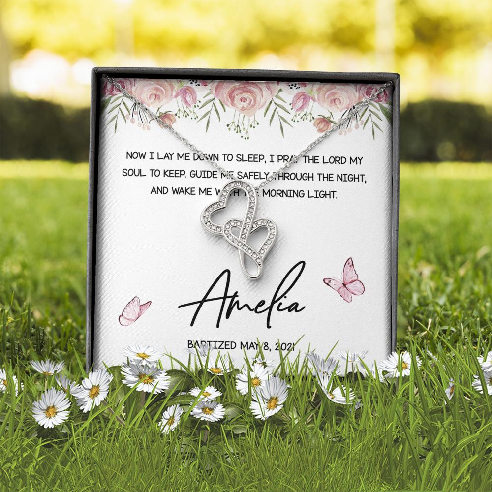 Personalized Joined Silver Hearts Necklace From Mom To Daughter Now I Lay Me Down To Sleep - LifeSong Milestones