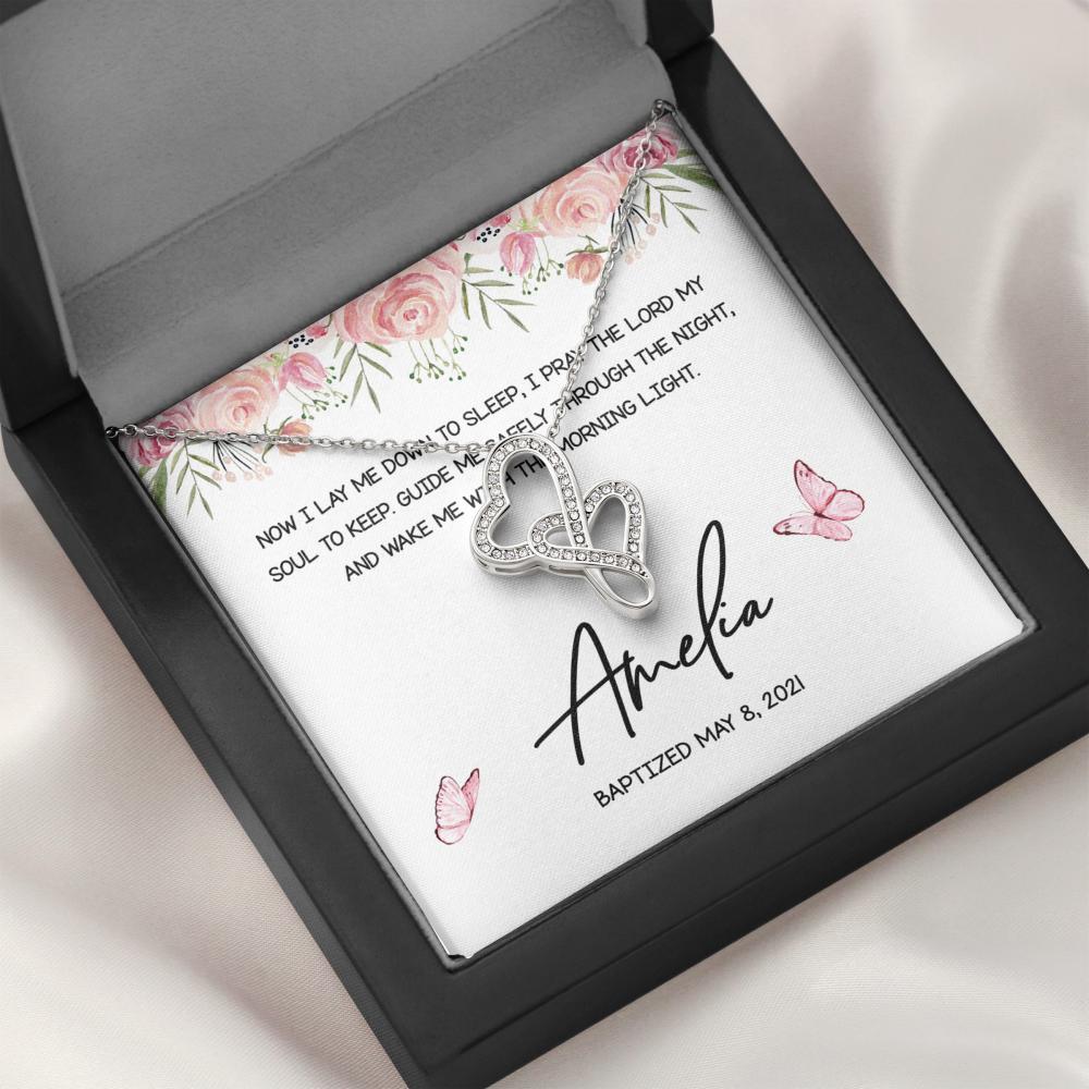 Personalized Joined Silver Hearts Necklace From Mom To Daughter Now I Lay Me Down To Sleep - LifeSong Milestones