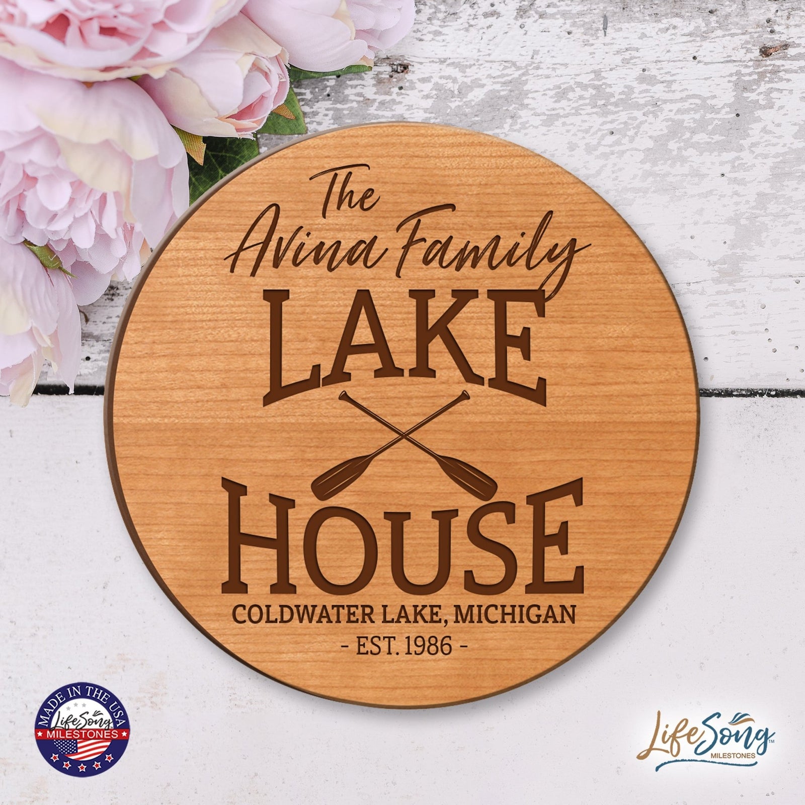 Personalized Lazy Susan Lake House With Paddles - LifeSong Milestones