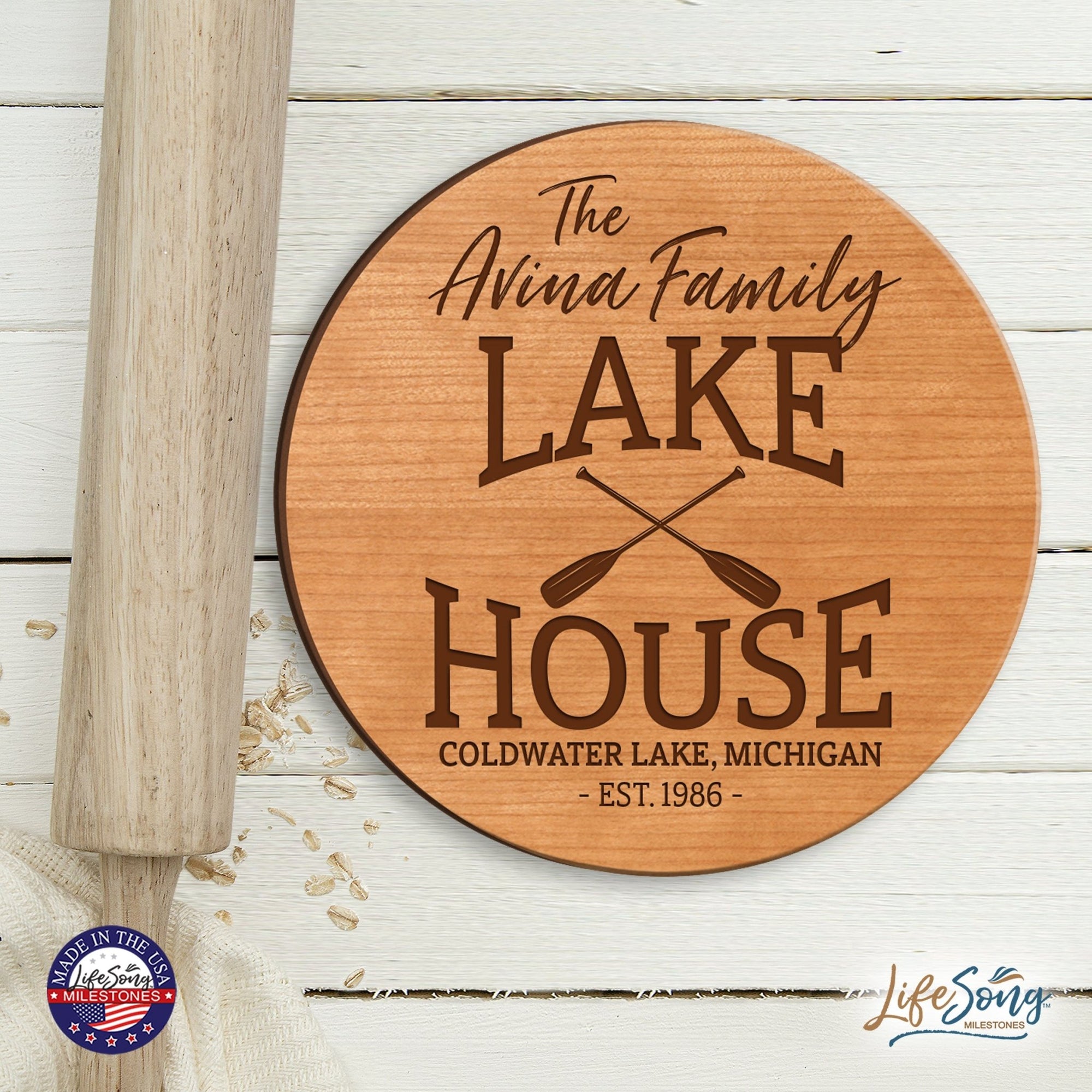 Personalized Lazy Susan Lake House With Paddles - LifeSong Milestones