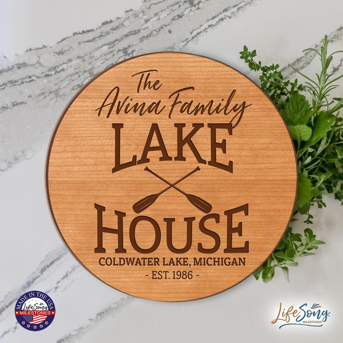Personalized Lazy Susan Lake House With Paddles - LifeSong Milestones