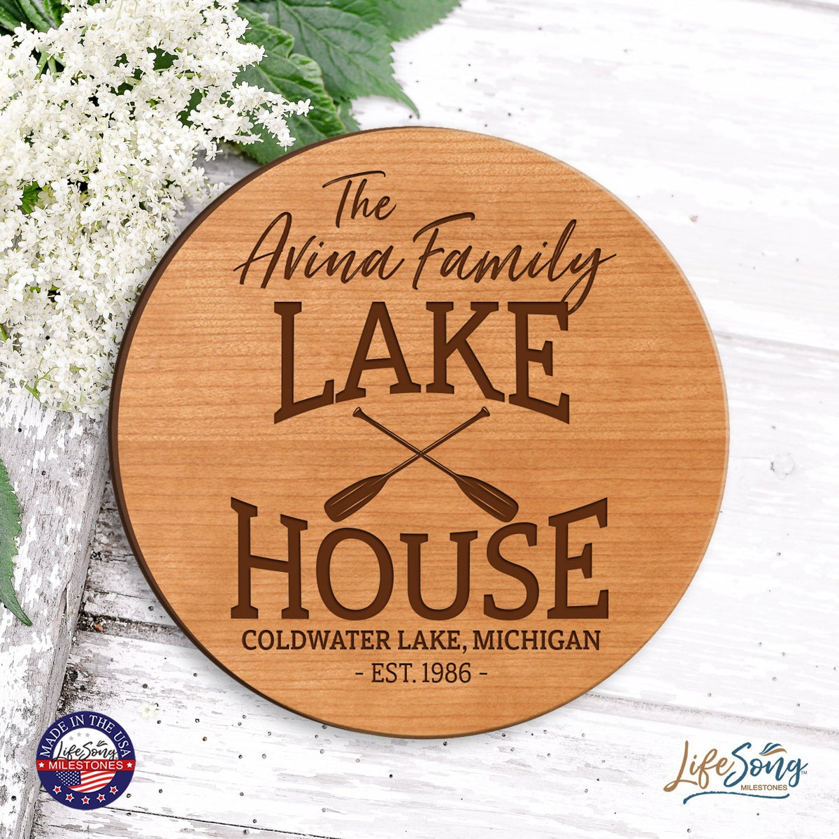 Personalized Lazy Susan Lake House With Paddles - LifeSong Milestones