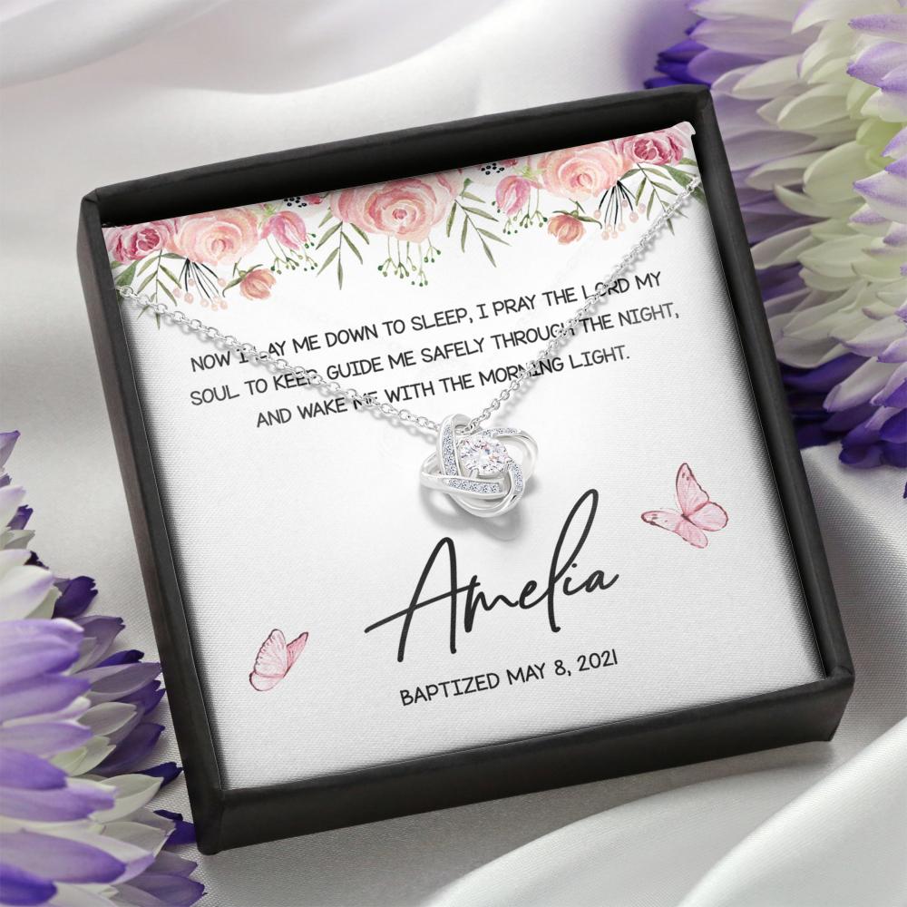 Personalized Love Knot Silver Necklace From Godmother to Goddaughter Now I Lay Me Down To Sleep - LifeSong Milestones