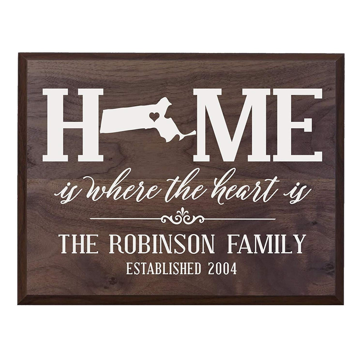 Personalized Massachusetts State Home is Where the heart is Sign - LifeSong Milestones