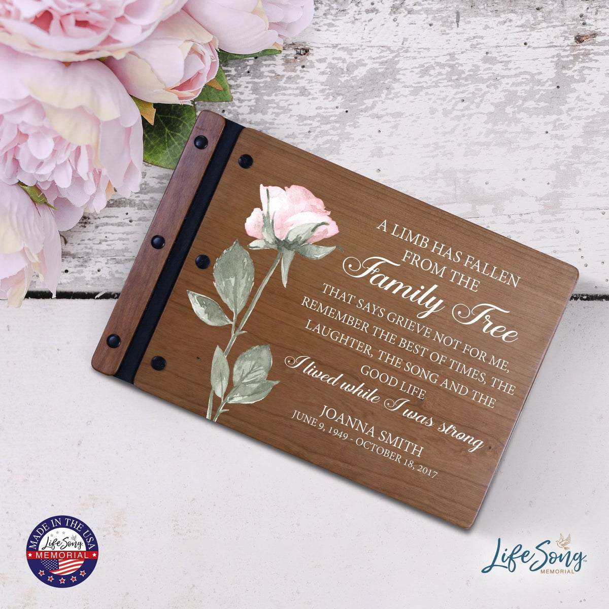 Personalized Medium Wooden Memorial Guestbook 12.375x8.5 - A Limb Has Fallen (Laughter) - LifeSong Milestones