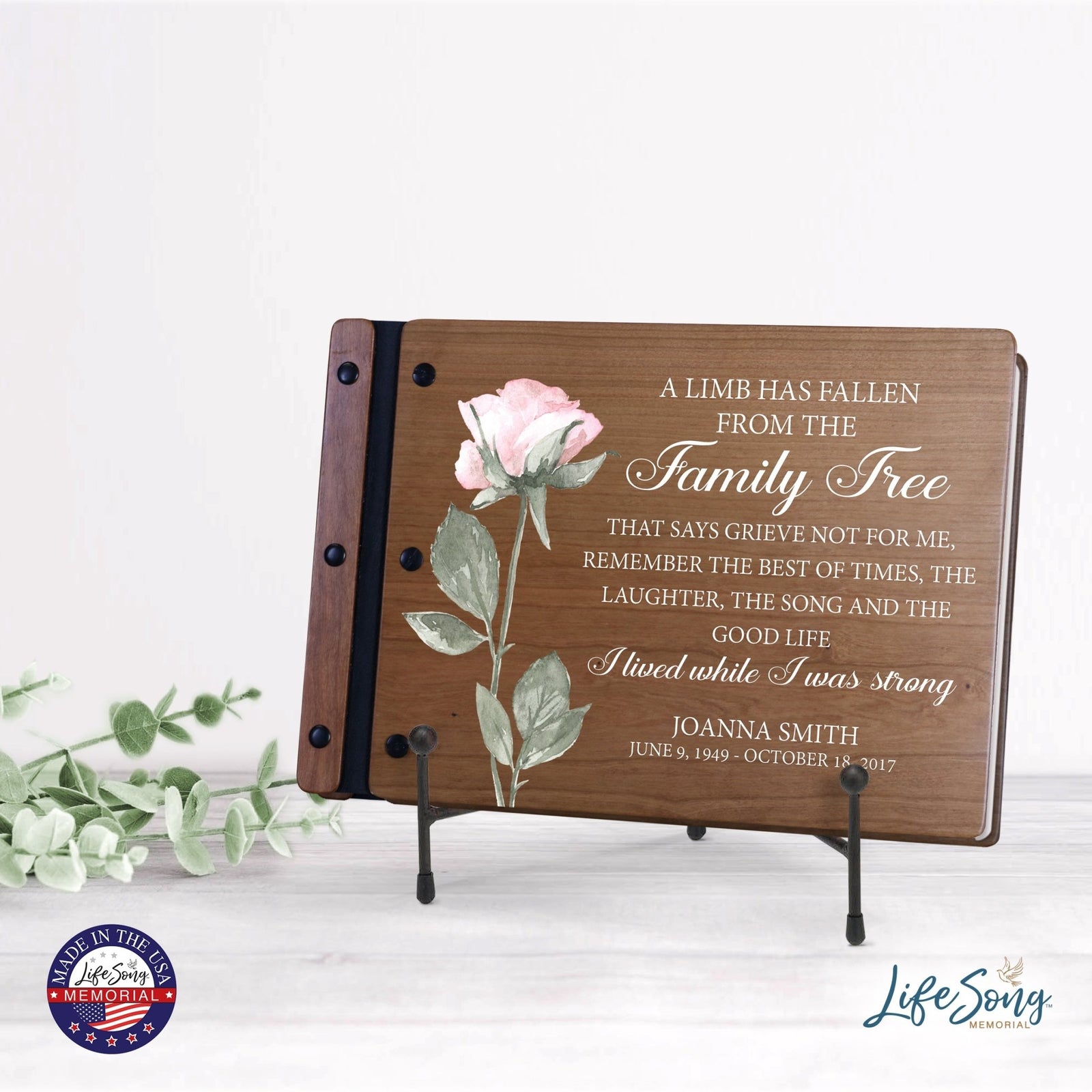 Personalized Medium Wooden Memorial Guestbook 12.375x8.5 - A Limb Has Fallen (Laughter) - LifeSong Milestones