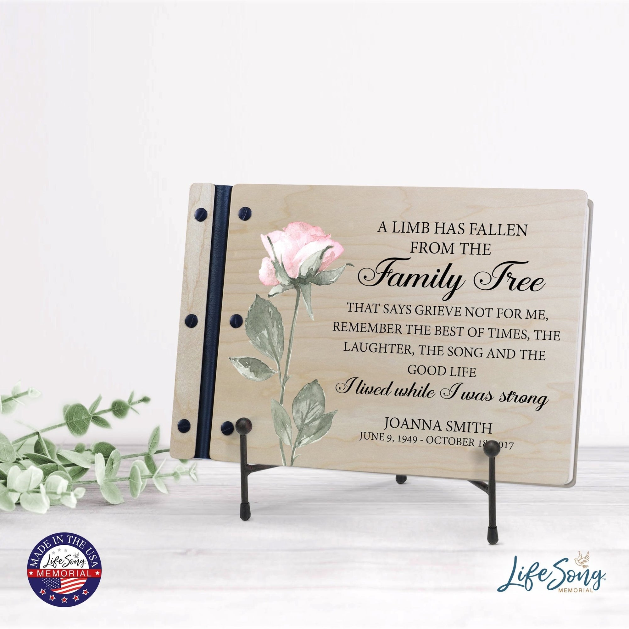 Personalized Medium Wooden Memorial Guestbook 12.375x8.5 - A Limb Has Fallen (Laughter) - LifeSong Milestones