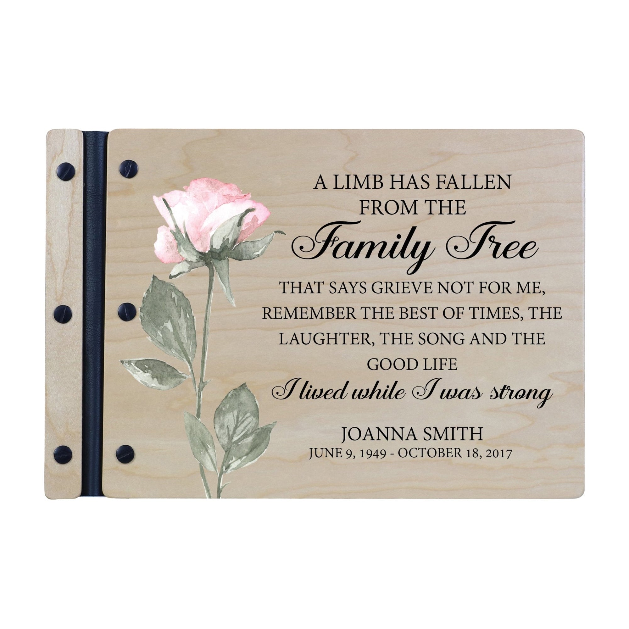 Personalized Medium Wooden Memorial Guestbook 12.375x8.5 - A Limb Has Fallen (Laughter) - LifeSong Milestones
