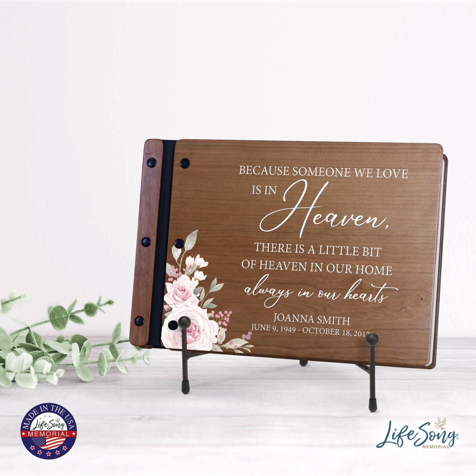 Personalized Medium Wooden Memorial Guestbook 12.375x8.5 - Because Someone We Love (Cherry) - LifeSong Milestones