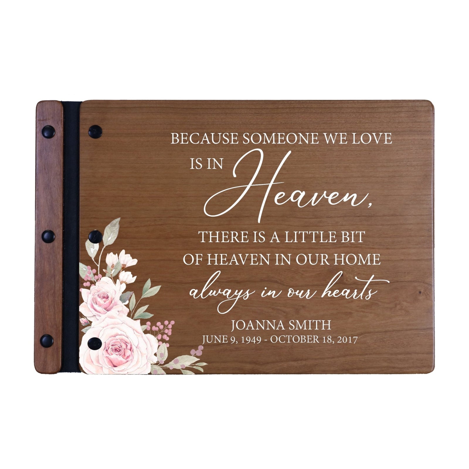 Personalized Medium Wooden Memorial Guestbook 12.375x8.5 - Because Someone We Love (Cherry) - LifeSong Milestones