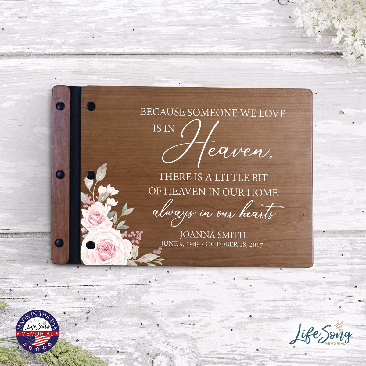 Personalized Medium Wooden Memorial Guestbook 12.375x8.5 - Because Someone We Love (Cherry) - LifeSong Milestones